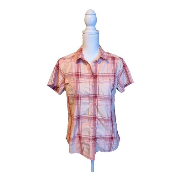 Eddie Bauer Tops - Eddie Bauer Pink Plaid Button-Up Short Sleeve Outdoor Shirt